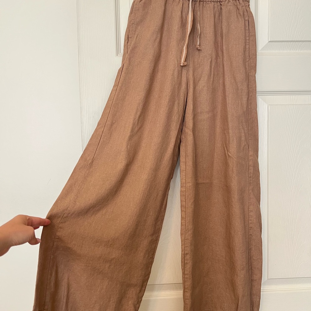 Max Studio linen blend Brown Wide-Leg Pants